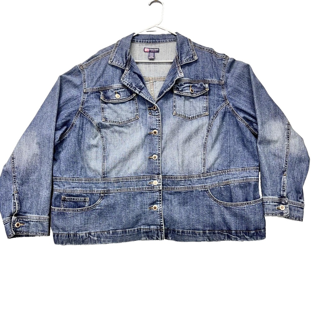 Duck Head Denim Jacket Womens 3X Blue Jean Trucker Stretch Button Front Pockets